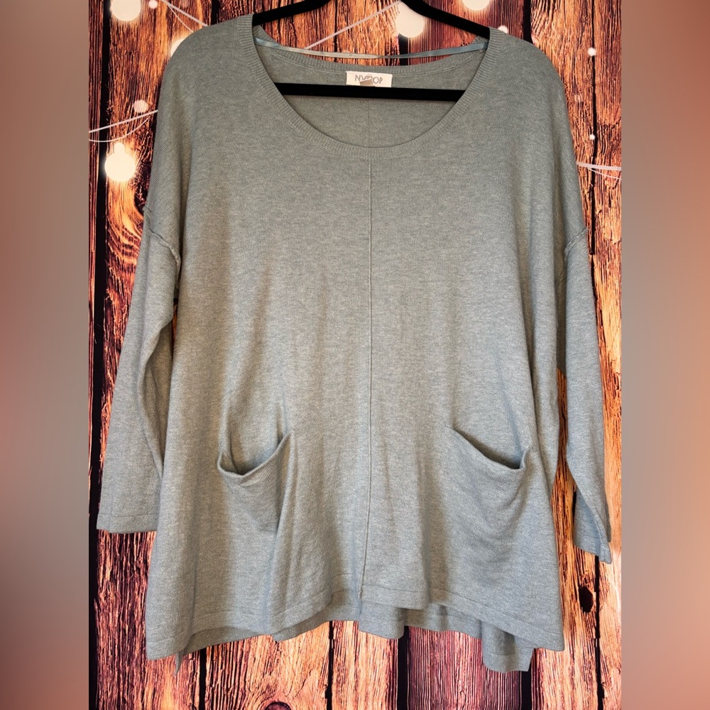 Nvelop Mint Green Long Sleeve Sweater with Pockets Cotton/Nylon/Silk Blend